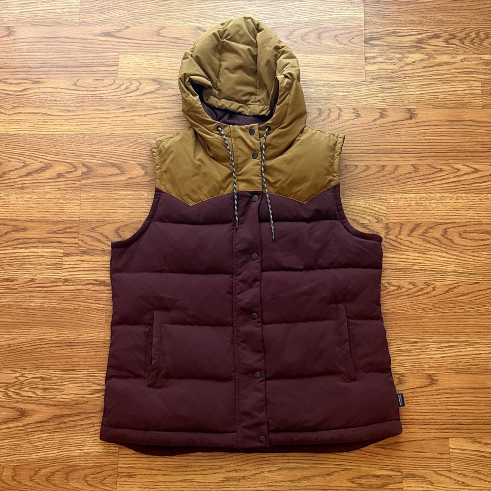 Patagonia Burgundy and brown Bivy Hooded Vest